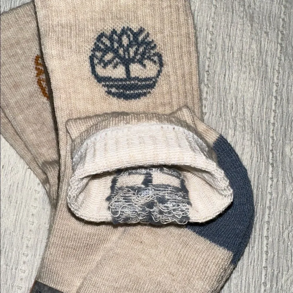 Timberland L Men’s Wool Blend Ivory Brown Basic Hiking Shortie Crew Socks 3-Pk